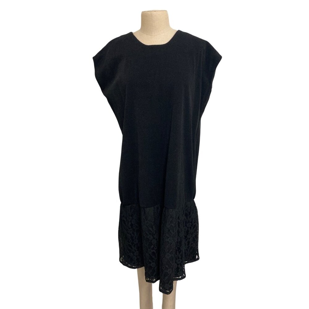 Black Sleeveless Drop-Waist Tunic Dress With Lace Hem Detail Fundraiser supporti